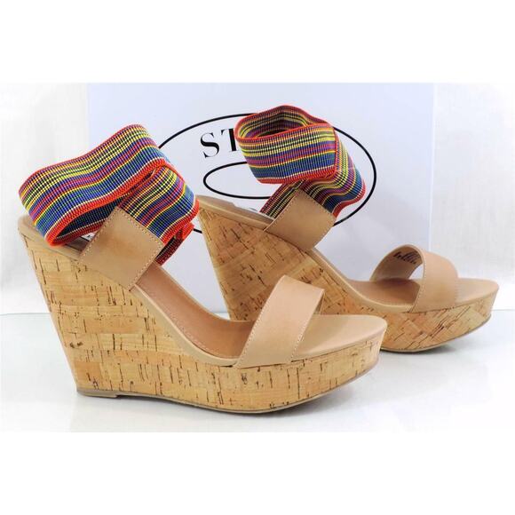Steve Madden Roper Platform Wedge Sandal Heels Nude Bright Multi Size 9.5 - Picture 5 of 8